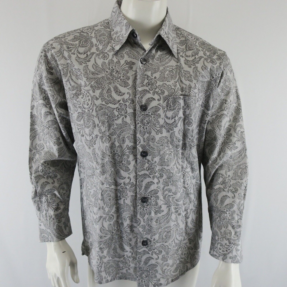 Signum Long Sleeve Button Up Shirt Mens S Black White 100%‎ Baumwolle Cotton